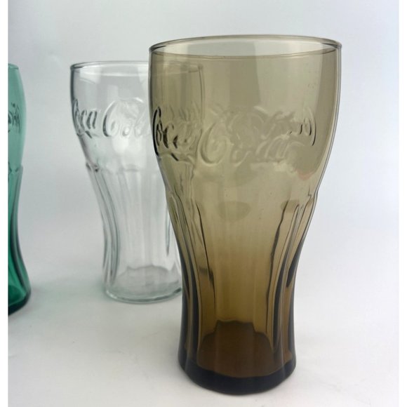 Vintage Coca Cola Glasses 16 oz Set of 3 Smoke Green Clear - Picture 3 of 6